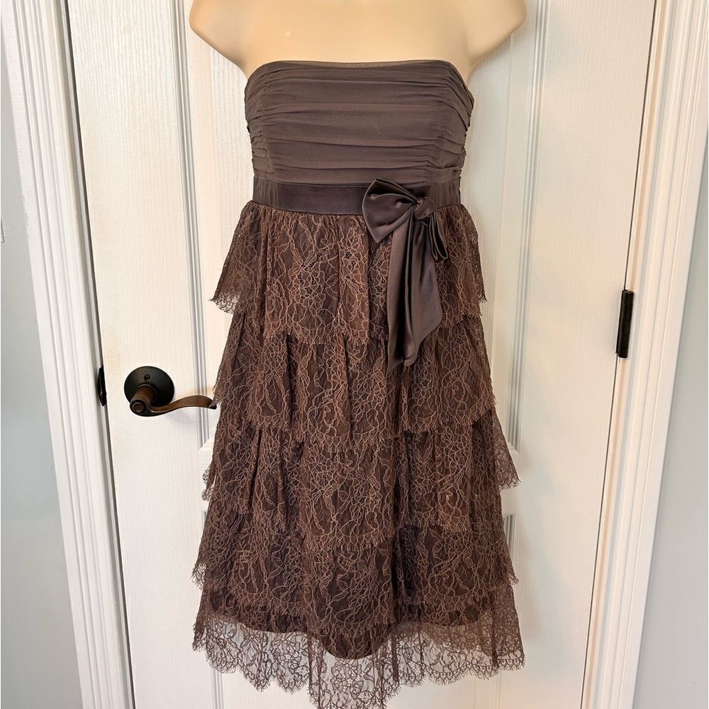Laundry by Shelli Segal Tiered Lace Strapless Mauve Cocktail Party Prom Dress! 🔥